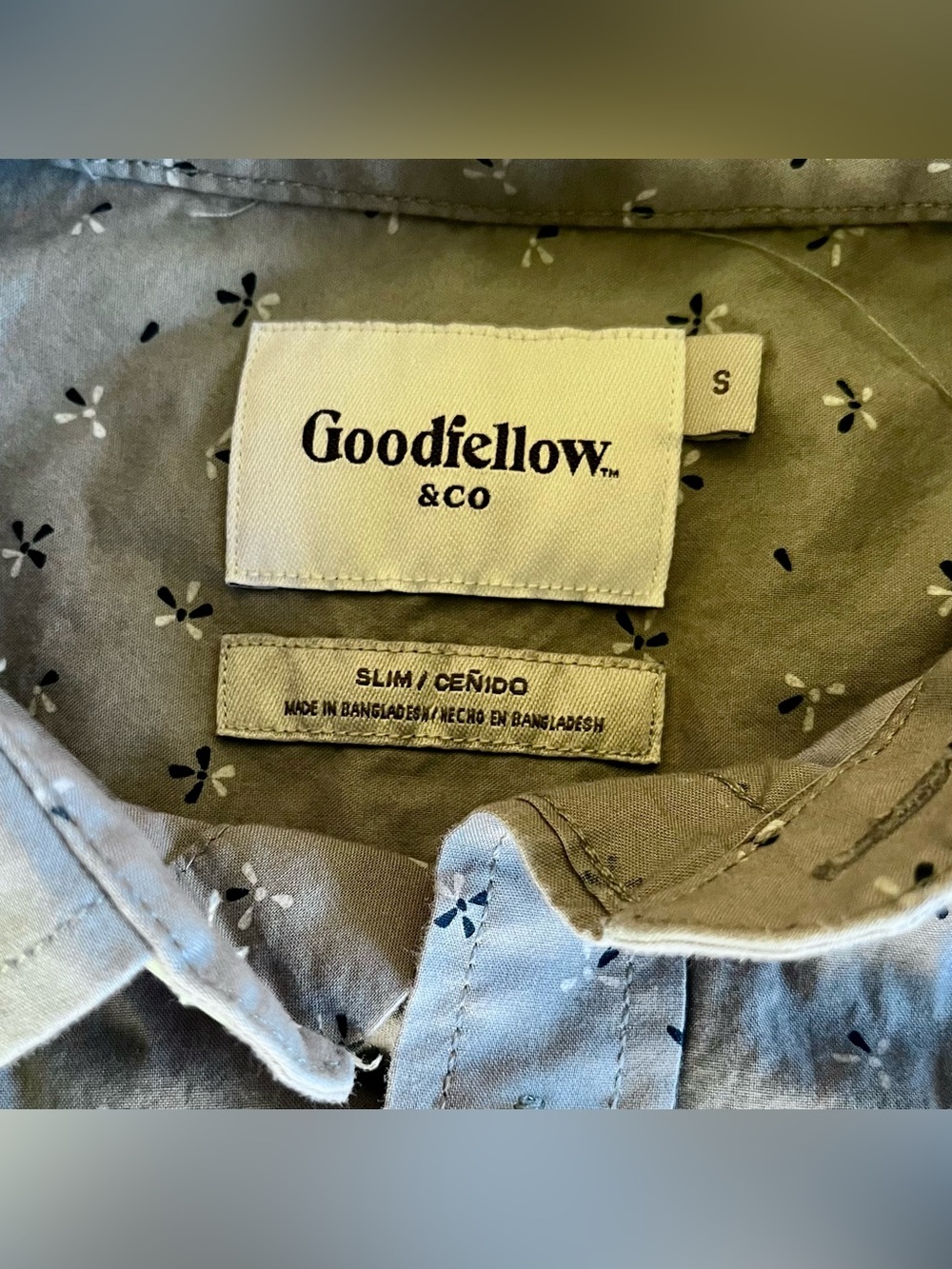 Goodfellow & Co Cotton Gray Button-Down Shirt w/Navy White Floral Print | Size S